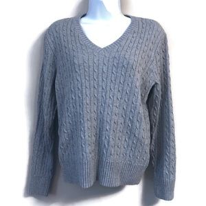 Jeanne Pierre Cable Knit V-neck Sweater Gray Large